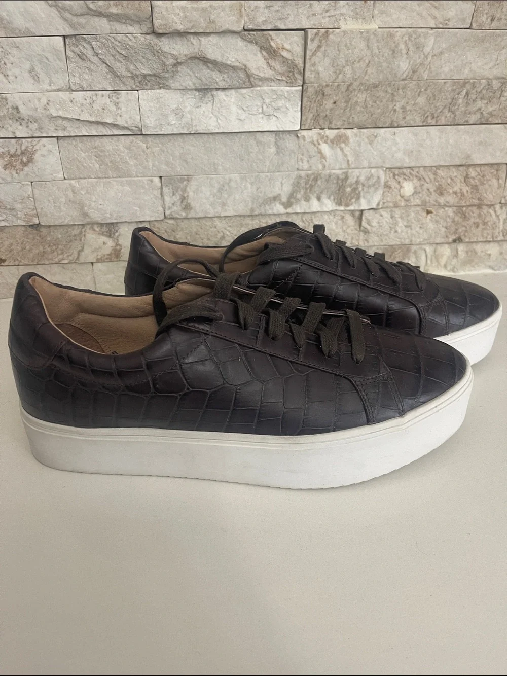 Worn once! $120 Halogen x Atlantic-Pacific brown leather croco sneakers 10M